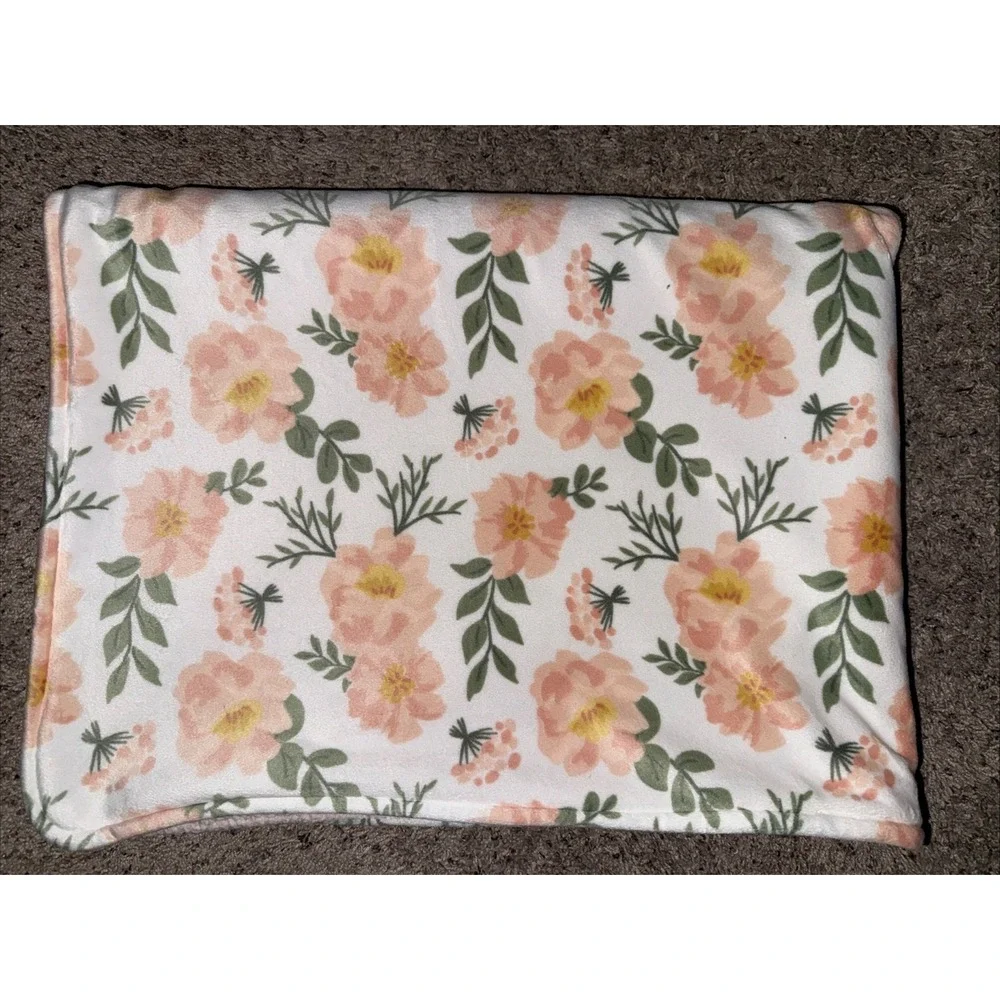 Lullaby Lane Floral Baby Girl Blanket‎ Peach/Pink/ White Sherpa Plush Soft